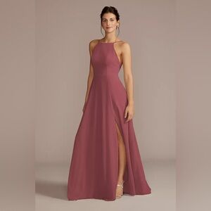 Elegant Mauve Halter Evening Gown